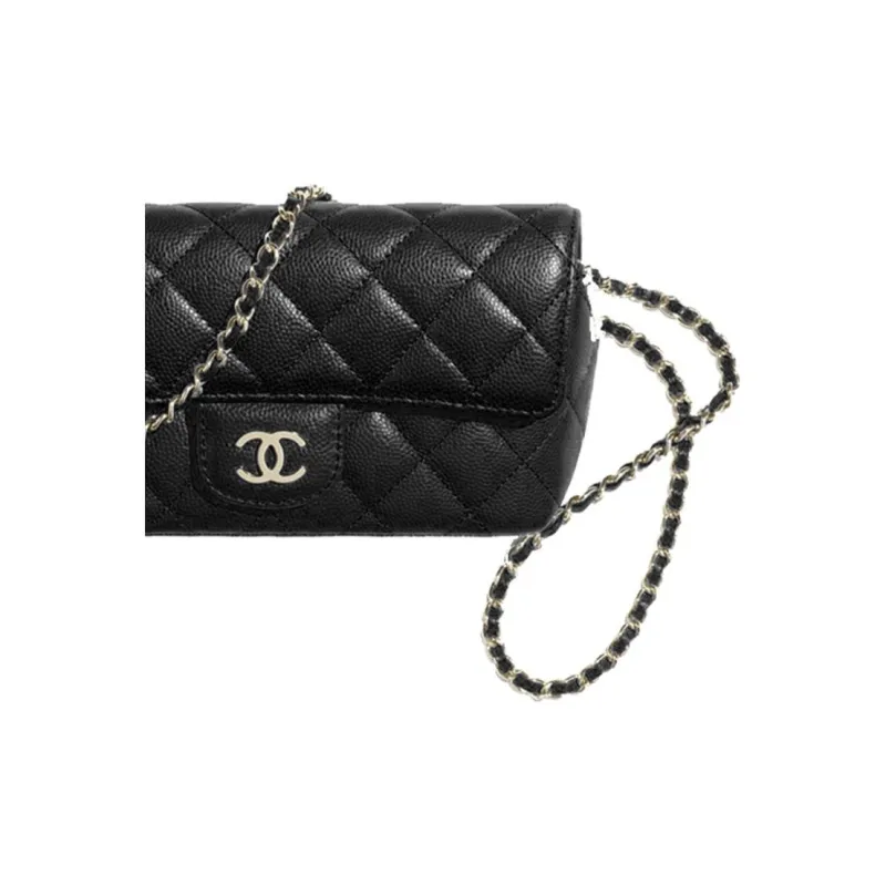 CHANEL Caviar Cow Leather Glass Storage Box Crossbody Bag Women's Black-3