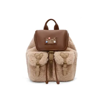 VANWALK Plush Polyester Backpack Regular Women's Cream Puff Milkshake White/Hazelnut Cocoa Brown