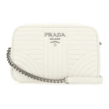 PRADA Diagramme Calfskin Crossbody Bags Shoulder Bags Unisex Ivory White