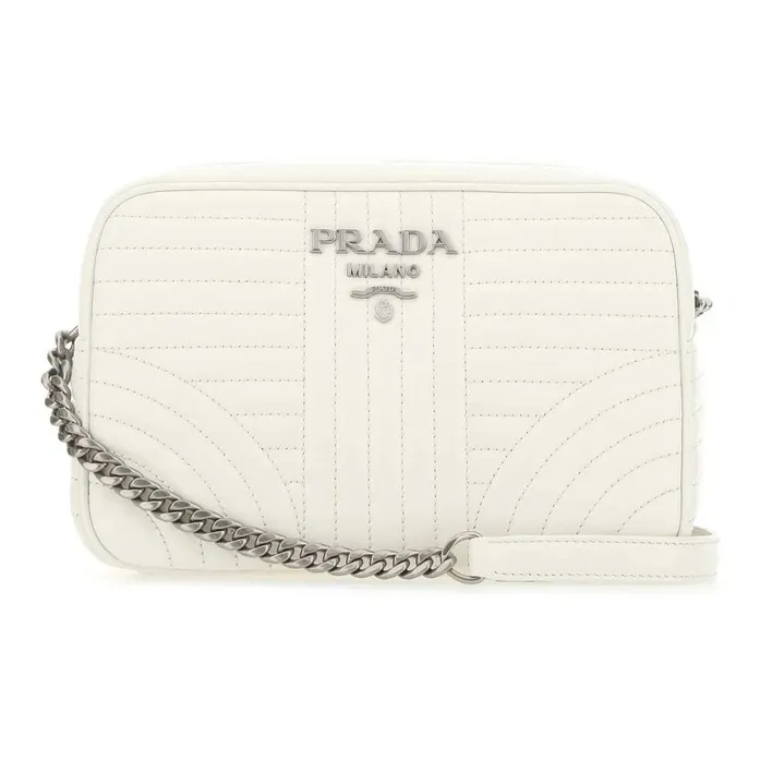 PRADA Diagramme Calfskin Crossbody Bags Shoulder Bags Unisex Ivory White-0