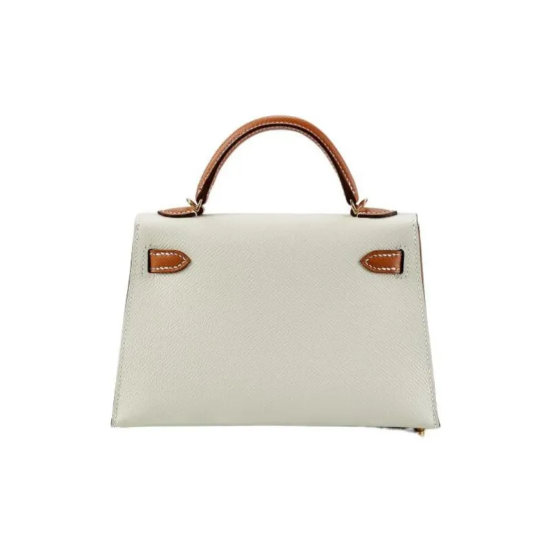 HERMES Mini Kelly Generation 1 Epsom Leather One Shoulder Handbags Mini Women's Nata Cream White With Gold Brown-3