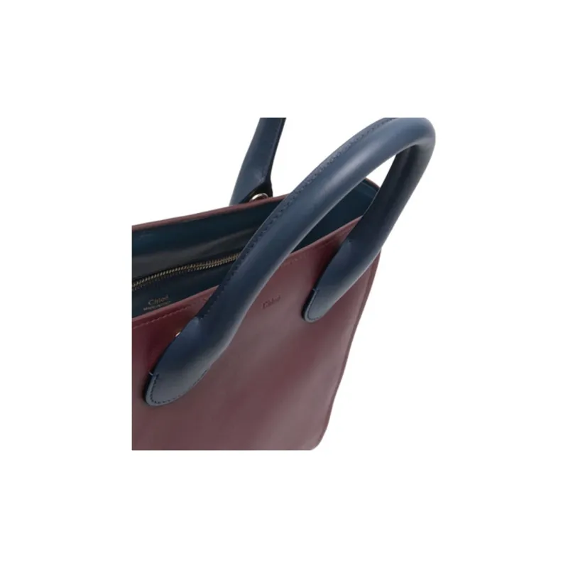 Chloe Leather Tote Bag Shopping Bag Handbag Small Size Women's Burgundy/Blue-3