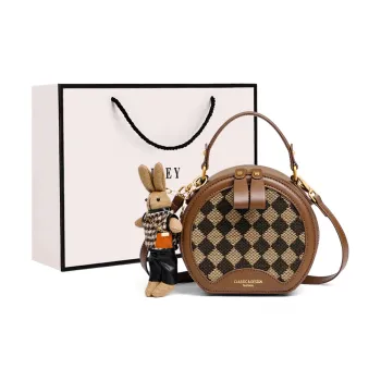 VINEY Synthetic Leather Crossbody Bag Shoulder Bag Small Round Bag Handbag Regular Women's Diamond Pattern Coffee