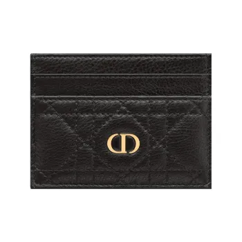 DIOR Soft Cow Leather Card Clip Money Clip Card Holder Women's Black
