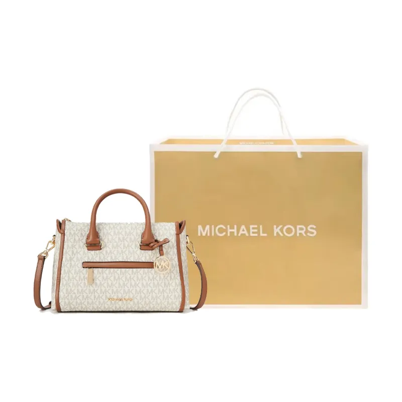 MICHAEL KORS Carine Artificial Leather Boston Bag Handbag Shoulder Bag Crossbody Bag Medium Size Women's Brown & Gray-2