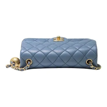 CHANEL Classic Flap CF Sheepskin Chain Bag With Zip Closure Shoulder Crossbody Bags Mini Women's Gray Blue