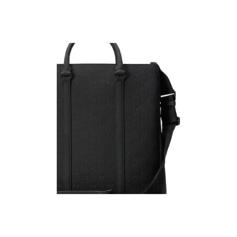 GUCCI Rubber Leather Tote Bag, Shopping Bag, Handbag Men's Black-8