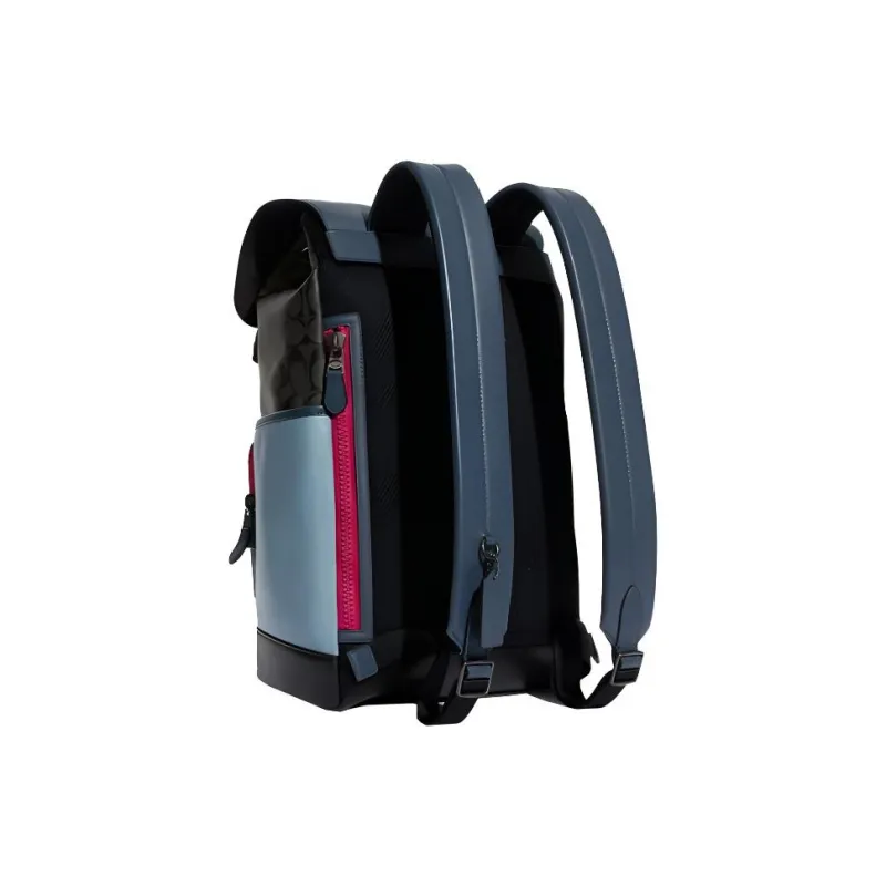 COACH Track Artificial Leather Laptop Bag Backpack Medium Size Men's Charcoal Gray & Blue Denim-1