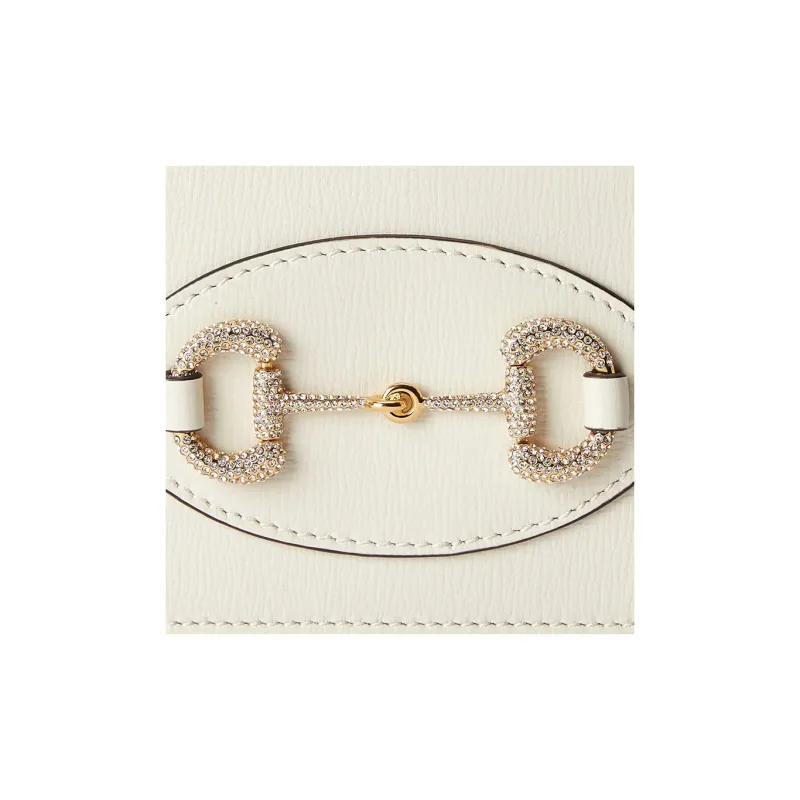GUCCI Horsebit 1955 Leather Card Holder, Wallet Women's White-6