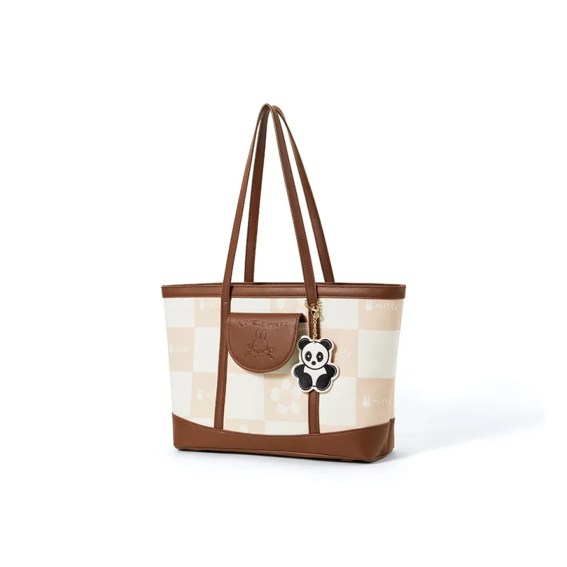 Miffy PU Handbag Tote Bag Shopping Bag Casual Shoulder Bag Women's Ecru/Brown-1
