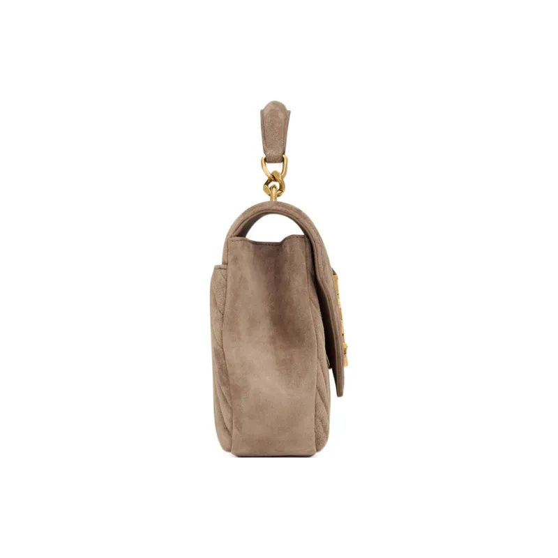 SAINT LAURENT College Suede Shoulder Bag Crossbody Bag Handbag Medium Size Women's Taupe-4