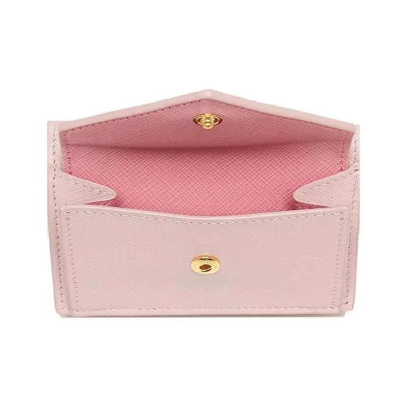 PRADA Saffiano Leather Wallet Mini Women's Snowflake Gypsum Flower-3