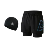 Black Blue Double-Layer Pants+Swimming Cap
