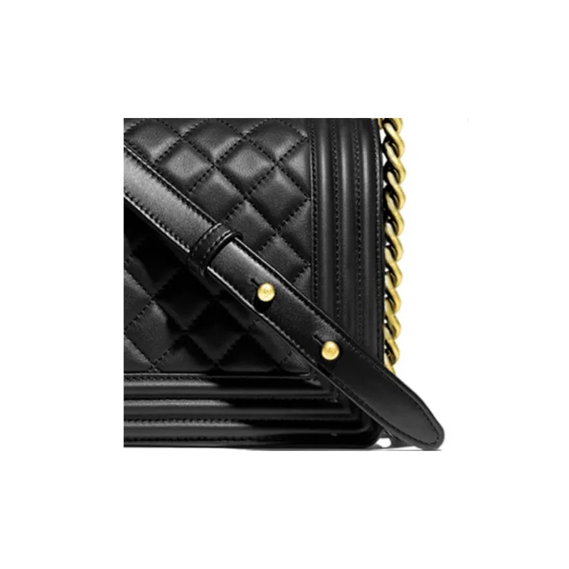 CHANEL LEBOY Calfskin Shoulder Bag, Crossbody Bag Medium Size Women's Black-5