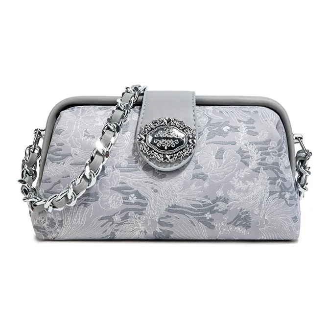 MACKJANICE Polyurethane Synthetic Leather Shoulder Bag Women's Embroidered Pink/Embroidered Gray-6