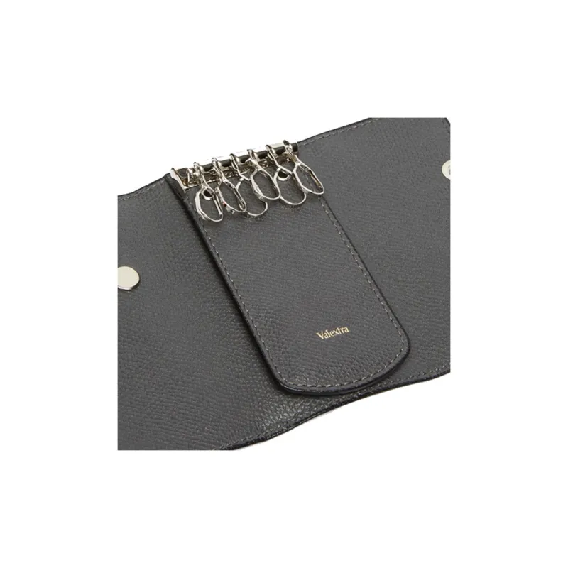 Valextra Leather Key Pouch Unisex Dark Gray-4