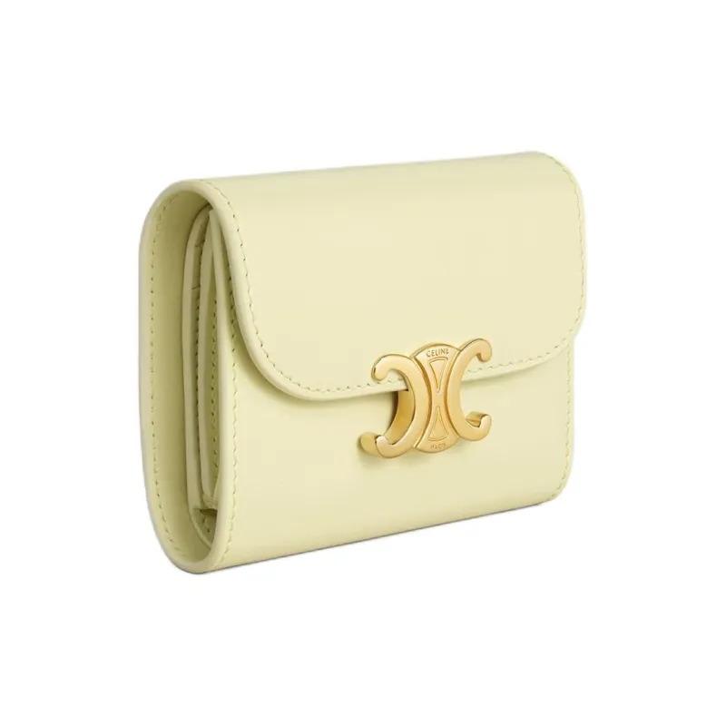 CELINE Triomphe Calfskin Wallet Small Size Women's Light Yellow-1