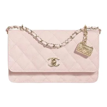 CHANEL WOC Litchi Grain Cow Leather Chain Bag, Wallet, Clutch, Shoulder Bag, Crossbody Bag Tubas Women's Pink