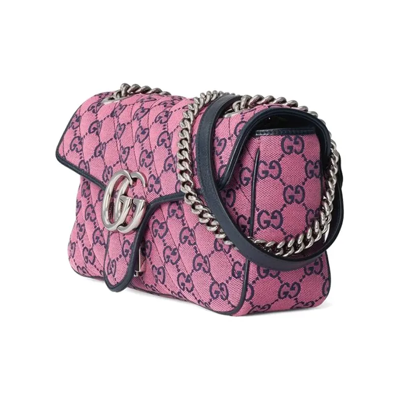 GUCCI GG Marmont Patchwork Canvas One Shoulder Canvas Bag Crossbody Bags Small Size Women's Pink/Dark Blue-1