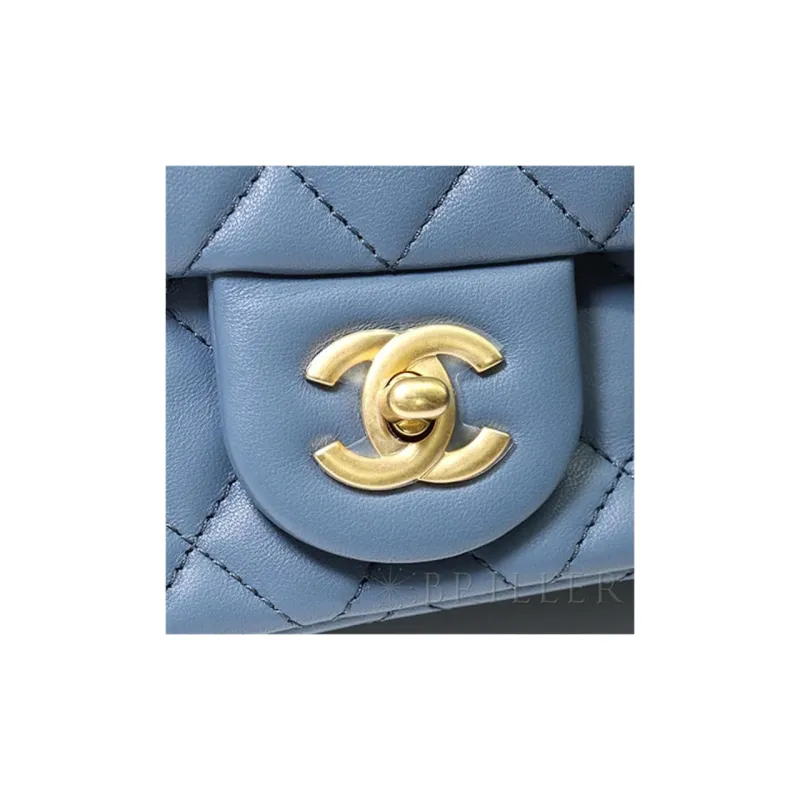 CHANEL Classic Flap CF Sheepskin Chain Bag, Flap Bag, Shoulder Bag, Crossbody Bag Mini Women's Gray Blue-4