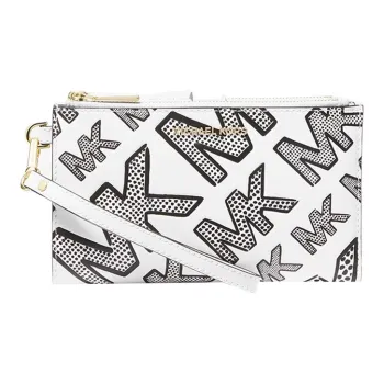 MICHAEL KORS Cow Leather Coin Purse Clutch Small Size Women's Black White