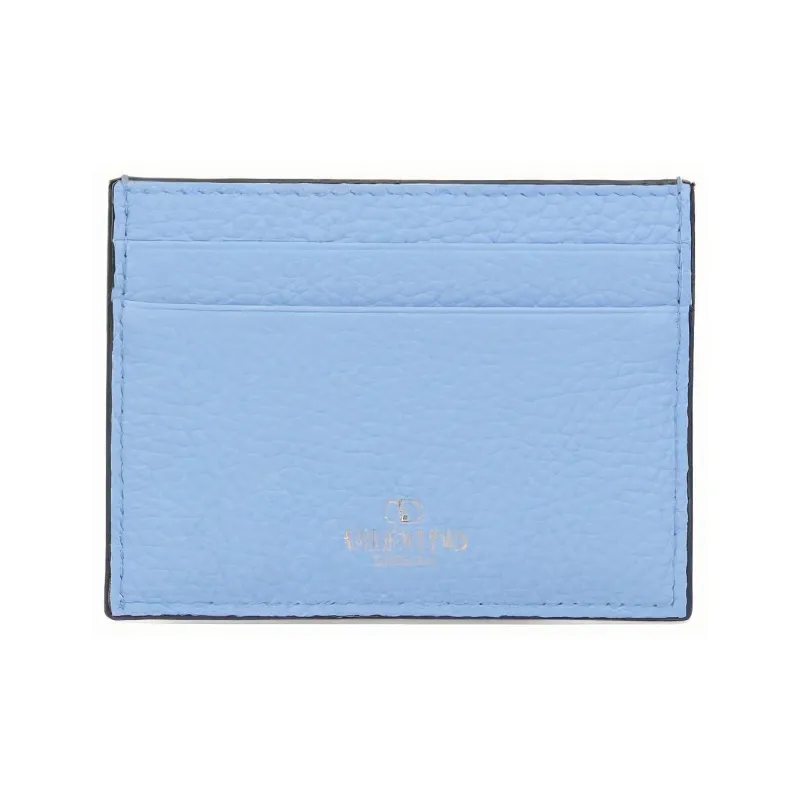 Valentino Rockstud Grain Calfskin Card Holder Card Holder Women's Light Blue-1