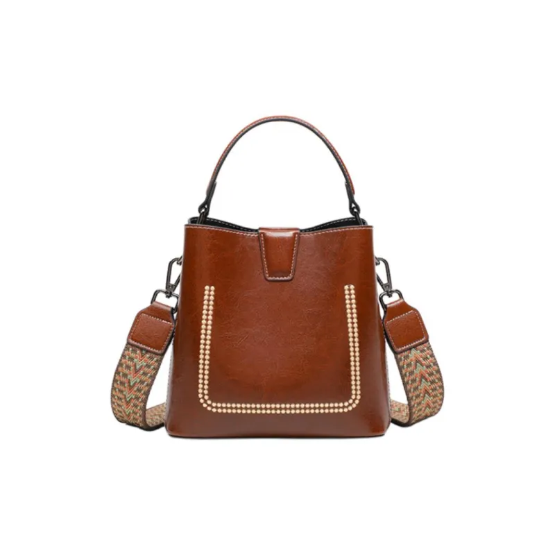 C°BANNER Split Cow Leather With Synthetic Leather Bucket Bag Handbag Regular Women's Vintage Brown-2