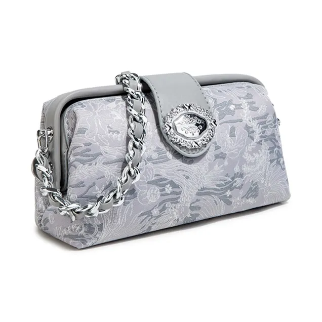MACKJANICE Polyurethane Synthetic Leather Shoulder Bag Women's Embroidered Pink/Embroidered Gray-7