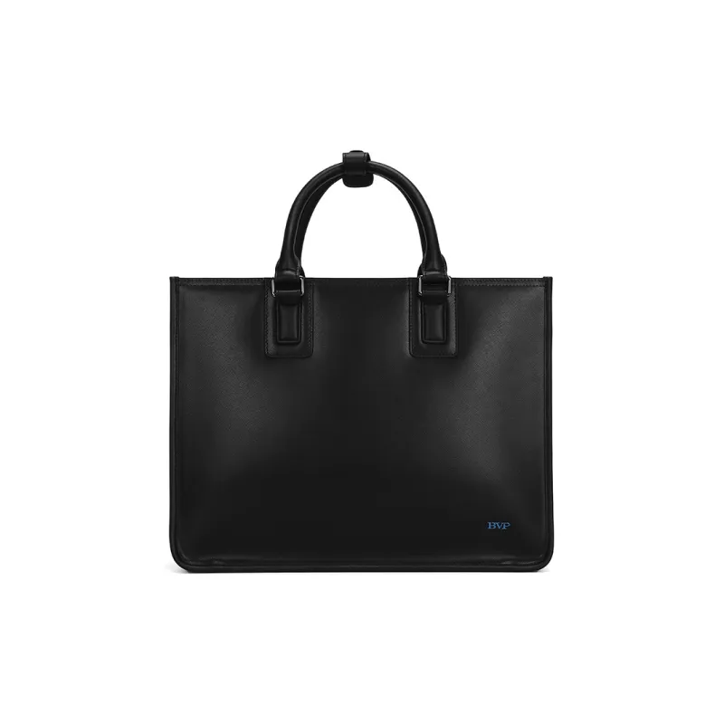 BVP Cow Leather Crossbody Briefcase Men's Elegant Black-0