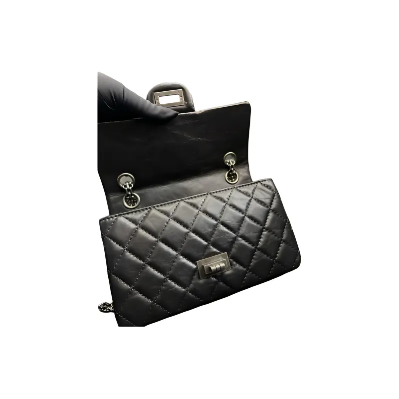 CHANEL Cow Leather And Ruthenium Metallic Black Shoulder Bag, Crossbody Bag Mini Women's Black-1