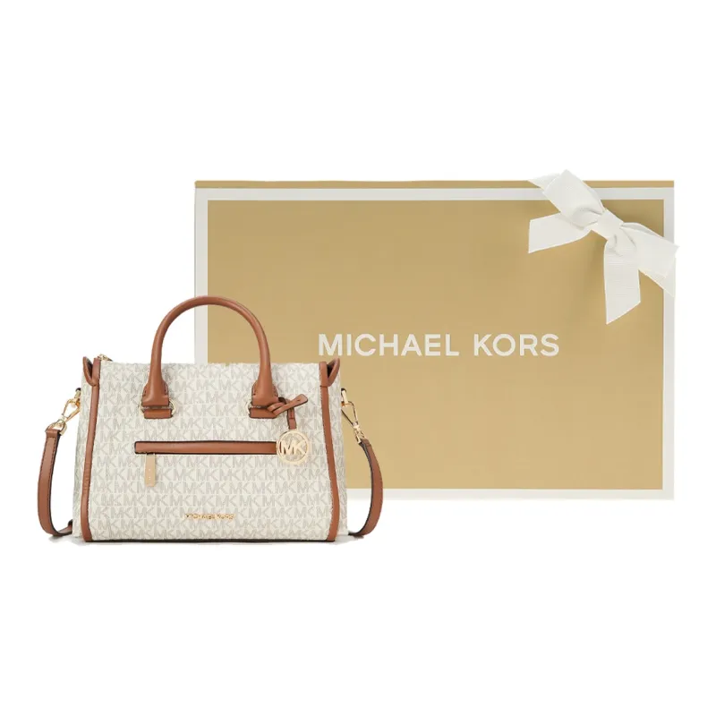 MICHAEL KORS Carine Artificial Leather Boston Bag Handbag Shoulder Bag Crossbody Bag Medium Size Women's Brown & Gray-4
