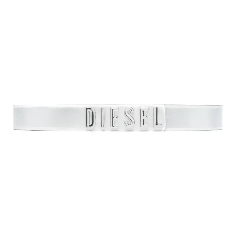 DIESEL 3D Effect Letter Decoration Smooth Buckle Leather Belts Women's Silver Width 4cm-0