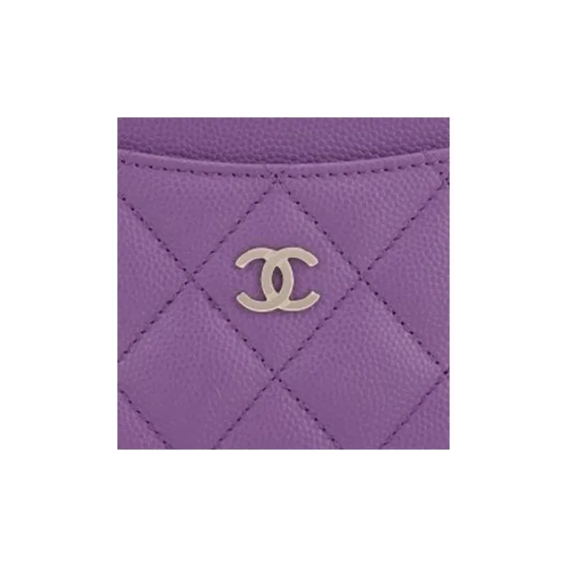 CHANEL Grained Shiny Calfskin Card Holder Regular Women's Purple-2