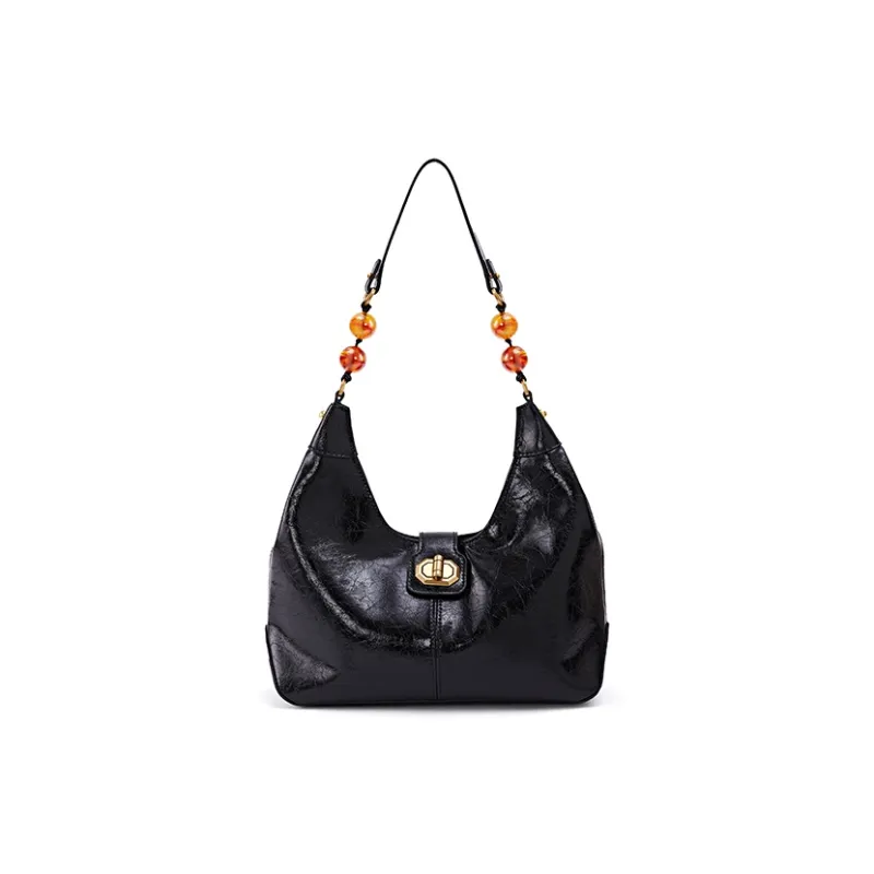 Simedin Split Cow Leather Shoulder Bag, Crossbody Bag, Handbag Women's Milk White/Deep Black-8