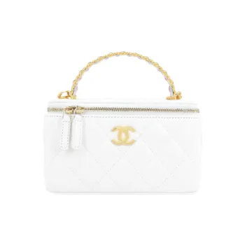 CHANEL 23P SS Leather Chain Box Bag, Makeup Bag, Storage Bag, Handbag, Shoulder Bag, Crossbody Bag Women's White