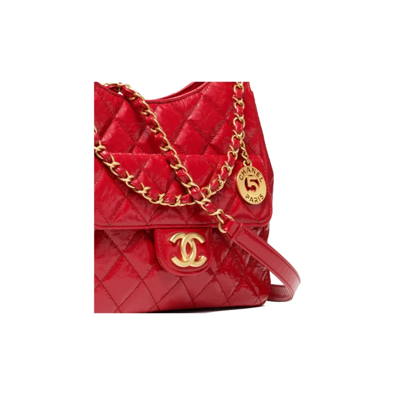 CHANEL HOBO Calfskin Hobo Bag, Single Shoulder Crossbody Bag Medium Size Women's Red-3
