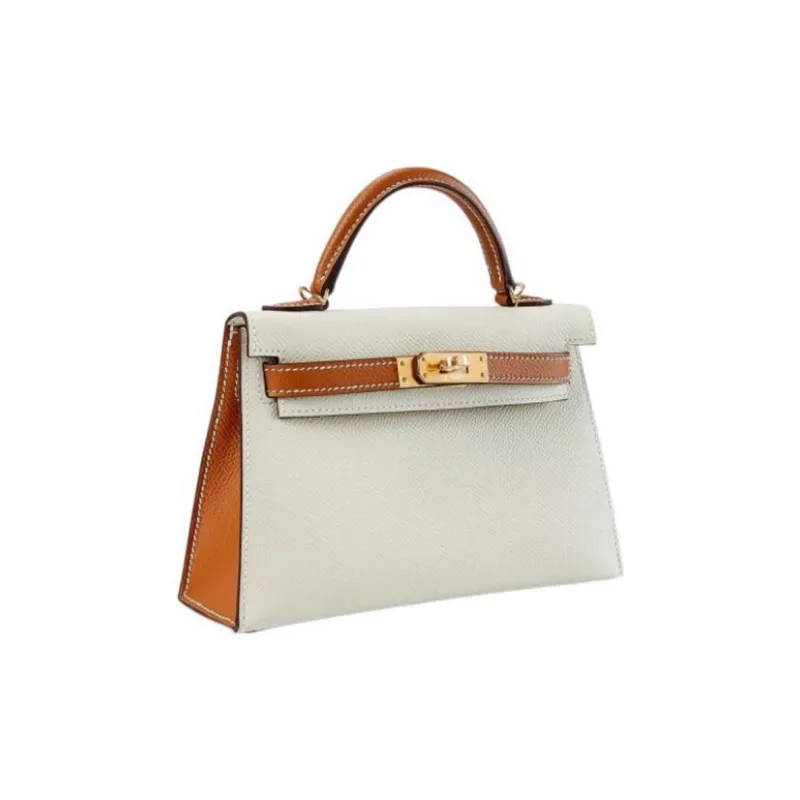 HERMES Mini Kelly Generation 1 Epsom Leather One Shoulder Handbags Mini Women's Nata Cream White With Gold Brown-1