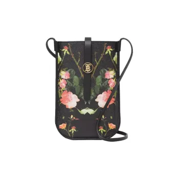 Burberry Canvas With Leather Trim Cell Phone Pouch Shoulder Bag Crossbody Bag Women's Black