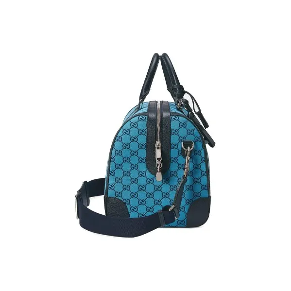 GUCCI Leather Logo Canvas With Leather Shoulder Bag Crossbody Bag Handbag Travel Bag Unisex Blue/Dark Blue-3