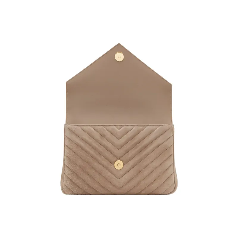 SAINT LAURENT College Suede Shoulder Bag Crossbody Bag Handbag Medium Size Women's Taupe-6