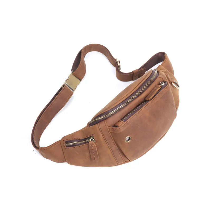 DOSRFINI Crazy Horse Leather Top Grain Cow Leather Sling Bag Men's-2