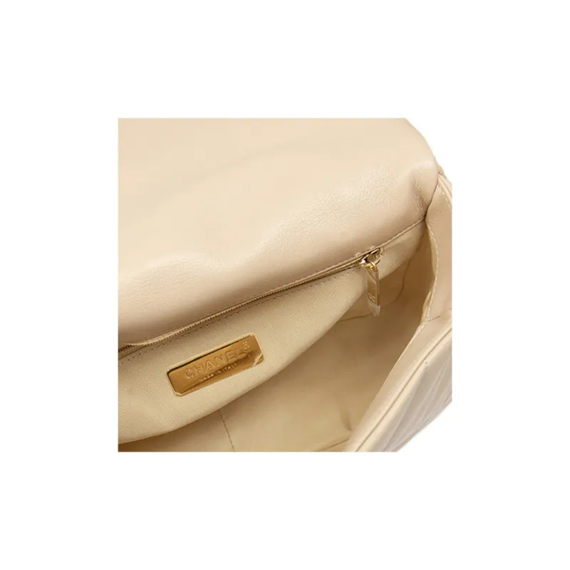 CHANEL 19Bag Sheepskin Handbag, Shoulder Bag, Crossbody Bag Trumpets Women's Milk Tea-5