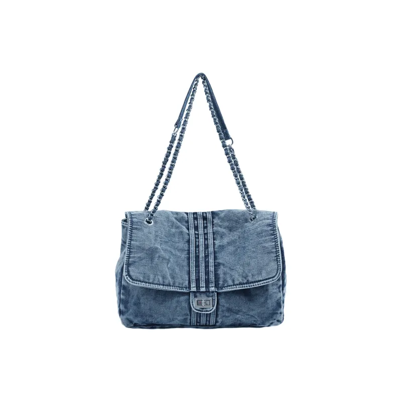 UNITE STAR Denim Tote Crossbody Bag Shoulder Bag Medium Size Women's Black Denim/Denim Blue/Dark Blue-6