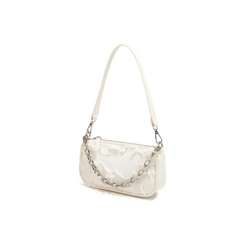 MACKJANICE Polyurethane Bonded Synthetic Leather Shoulder Bag Women's Fringe White-1