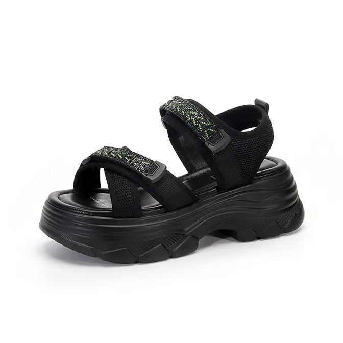 LESELE Beach Sandals Women's Black Silver/Black Green-6