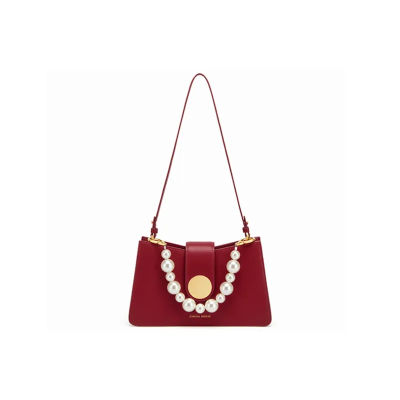 Simvay Clos Cow Leather With Super Fine Shoulder Bag, Baguette Bag, Handbag Small Size Women's Burgundy-1