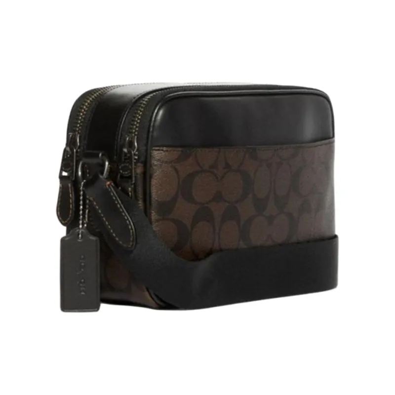 COACH Graham Canvas With Leather Camera Bag, Shoulder Bag Medium Size Men's Black & Dark Brown-1