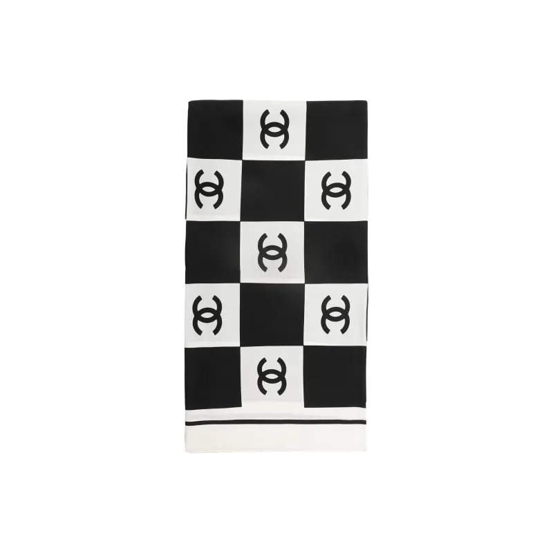 CHANEL Silk Scarves Women's Black/White-1