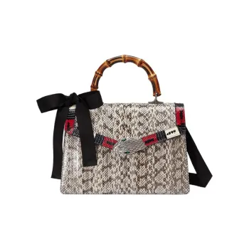 GUCCI Snake Skin Shoulder Bag Crossbody Bag Handbag Medium Size Women's Beige