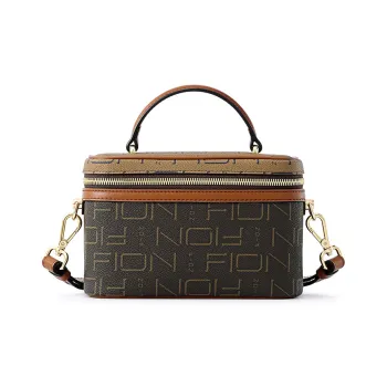 FION Cow Leather Small Square Bag, Handbag, Shoulder Bag, Crossbody Bag Women's Camel/Coffee